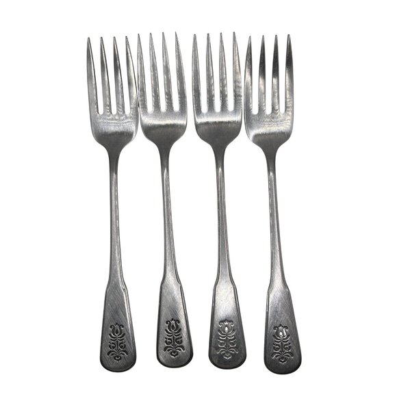 Oneida Silver Village Stainless 4 Salad Forks Vintage 1982-1989 Burnish Handle B - Picture 1 of 5